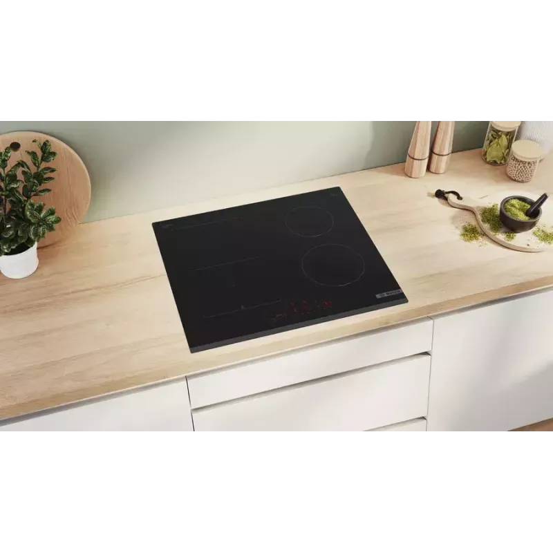 Bosch 6. sērija PVS631HC1E melna iebūvējamā 59,2 cm zonu indukcijas plīts virsma ar 4 zonām