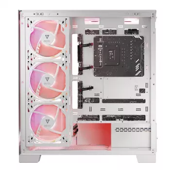 PC Case MODECOM Volcano SPACE APEX ARGB MIDI Tower balta — tērauds, sānu logs, ARGB ventilatori, USB-C