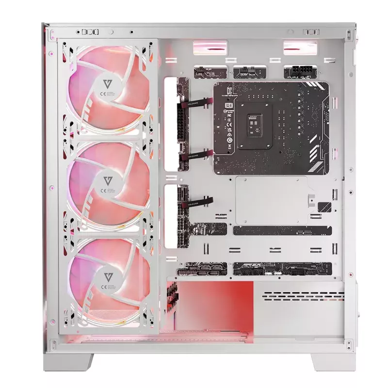 PC Case MODECOM Volcano SPACE APEX ARGB MIDI Tower balta — tērauds, sānu logs, ARGB ventilatori, USB-C