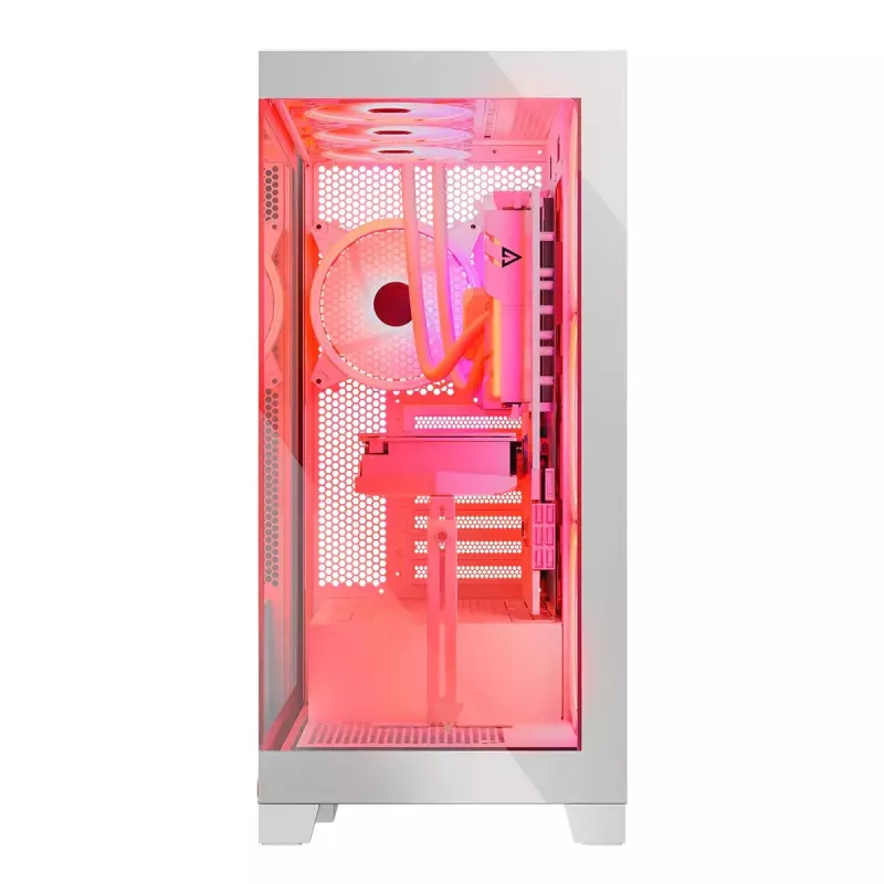 PC Case MODECOM Volcano SPACE APEX ARGB MIDI Tower balta — tērauds, sānu logs, ARGB ventilatori, USB-C