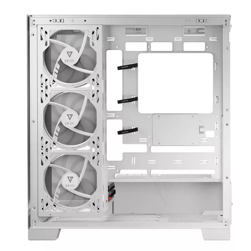 PC Case MODECOM Volcano SPACE APEX ARGB MIDI Tower balta — tērauds, sānu logs, ARGB ventilatori, USB-C