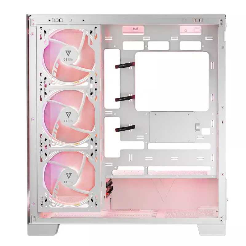 PC Case MODECOM Volcano SPACE APEX ARGB MIDI Tower balta — tērauds, sānu logs, ARGB ventilatori, USB-C