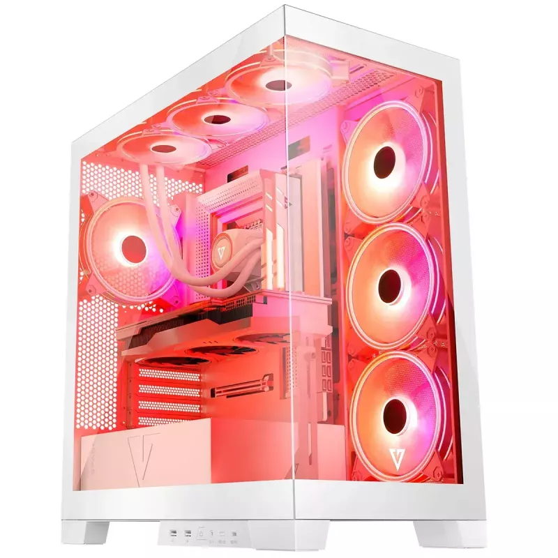PC Case MODECOM Volcano SPACE APEX ARGB MIDI Tower balta — tērauds, sānu logs, ARGB ventilatori, USB-C