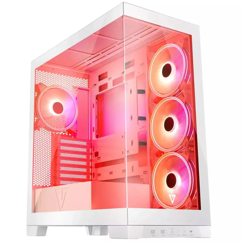 PC Case MODECOM Volcano SPACE APEX ARGB MIDI Tower balta — tērauds, sānu logs, ARGB ventilatori, USB-C