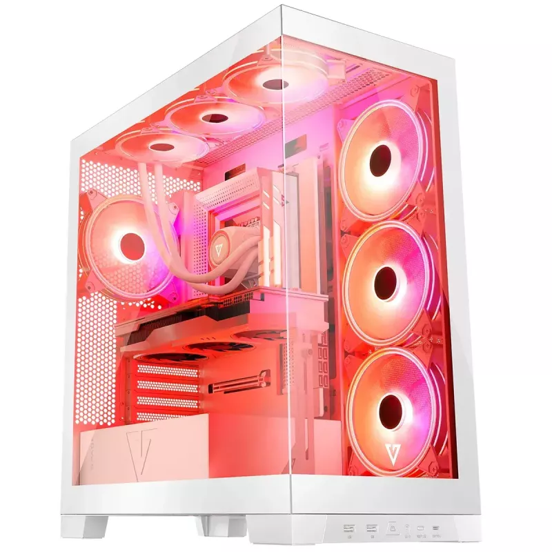 PC Case MODECOM Volcano SPACE APEX ARGB MIDI Tower balta — tērauds, sānu logs, ARGB ventilatori, USB-C