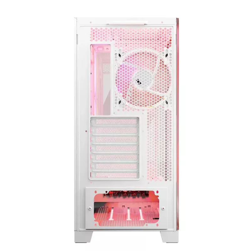 PC Case MODECOM Volcano SPACE APEX ARGB MIDI Tower balta — tērauds, sānu logs, ARGB ventilatori, USB-C