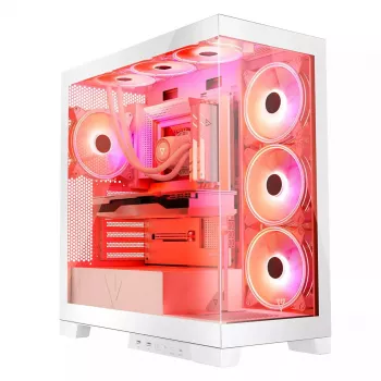 PC Case MODECOM Volcano SPACE APEX ARGB MIDI Tower balta — tērauds, sānu logs, ARGB ventilatori, USB-C