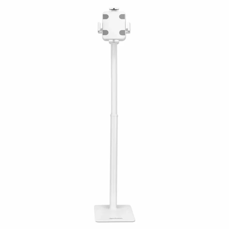 Manhattan Floor Stand (Anti theft) for Tablet and iPad, Universal, 360° Rotation, Tilt +20° to -110°, balta, Lockable, Tablets 7.9 inch to 11 inch, Height adjustable 790 to 1190mm,Extendable clamps: height 200 to 246mm/width 129 to 181mm,Can be bolted to floor (parts incl)