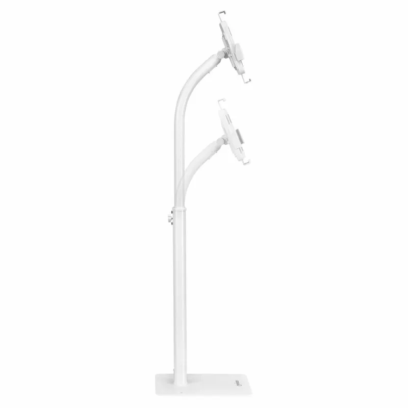 Manhattan Floor Stand (Anti theft) for Tablet and iPad, Universal, 360° Rotation, Tilt +20° to -110°, balta, Lockable, Tablets 7.9 inch to 11 inch, Height adjustable 790 to 1190mm,Extendable clamps: height 200 to 246mm/width 129 to 181mm,Can be bolted to floor (parts incl)