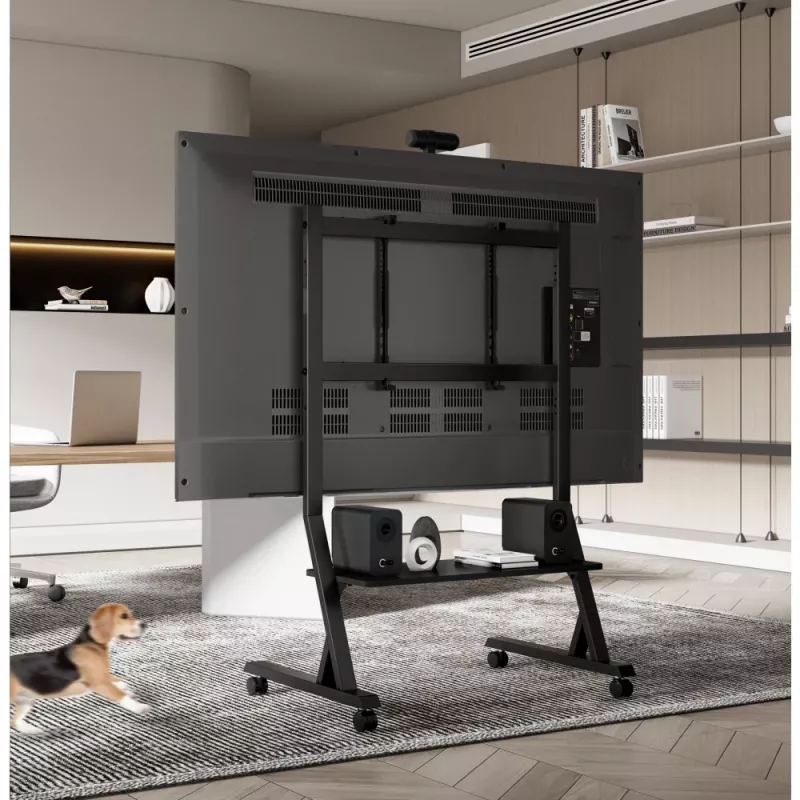 Grīdas statīvs TECHLY 366983 45–90 collu televizoriem, melns, tērauds, augstums 1026–1126 mm, max VESA 800x400, slodze 60 kg
