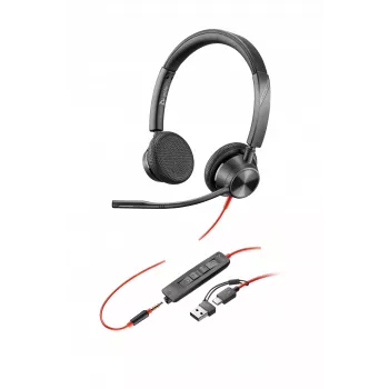 HP Poly Melnswire 3325 Stereo USB-C Headset +3.5mm Plug +USB-C/A Adapter