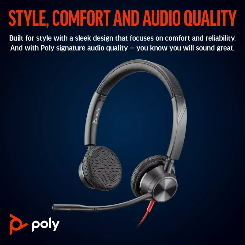 HP Poly Melnswire 3325 Stereo USB-C Headset +3.5mm Plug +USB-C/A Adapter