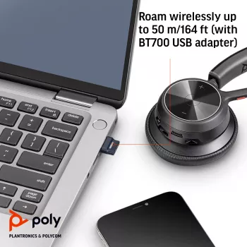 HP Poly Voyager 4320 USB-C austiņas + BT700 sargspraudnis, bezvadu, birojam/zvanu centram, austiņas, melnas