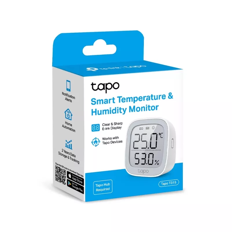 TP-Link Tapo viedais temperatūras un mitruma monitors, iekštelpām, temperatūras un mitruma sensors, brīvi stāvošs, bezvadu, -20 - 60 °C, 0 - 99%