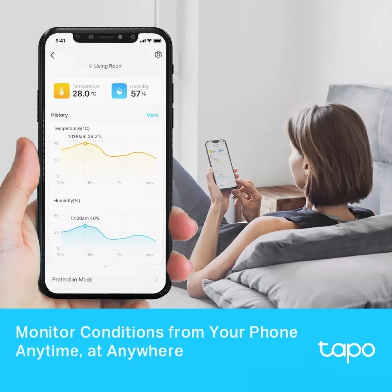 TP-Link Tapo viedais temperatūras un mitruma monitors, iekštelpām, temperatūras un mitruma sensors, brīvi stāvošs, bezvadu, -20 - 60 °C, 0 - 99%