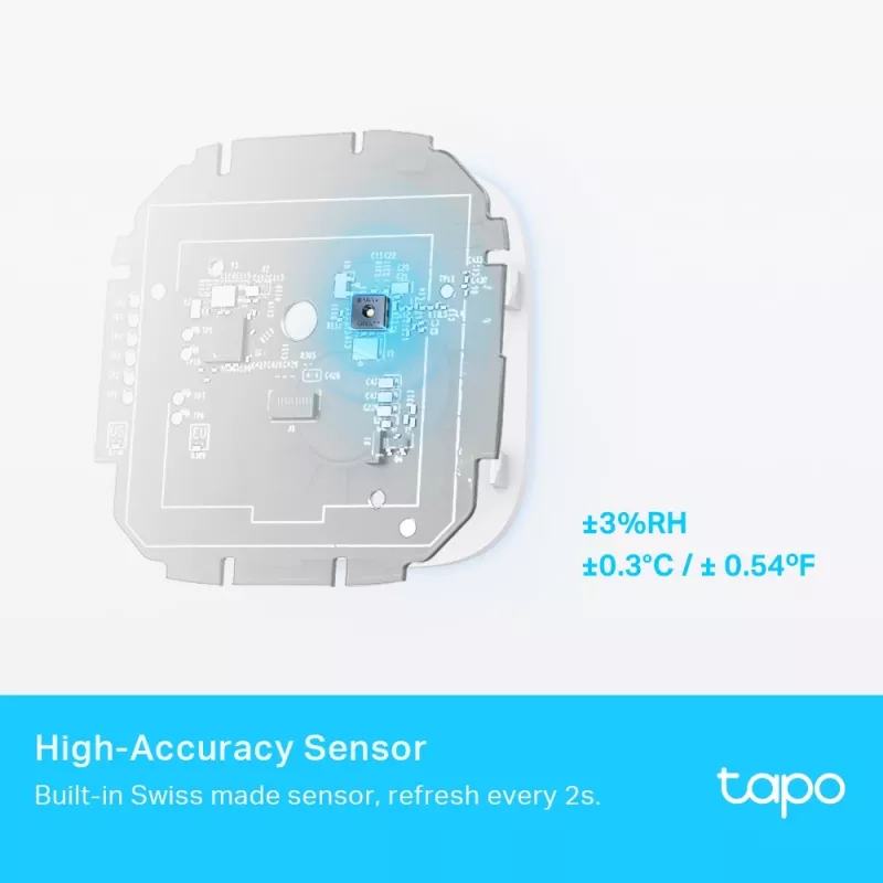 TP-Link Tapo viedais temperatūras un mitruma monitors, iekštelpām, temperatūras un mitruma sensors, brīvi stāvošs, bezvadu, -20 - 60 °C, 0 - 99%