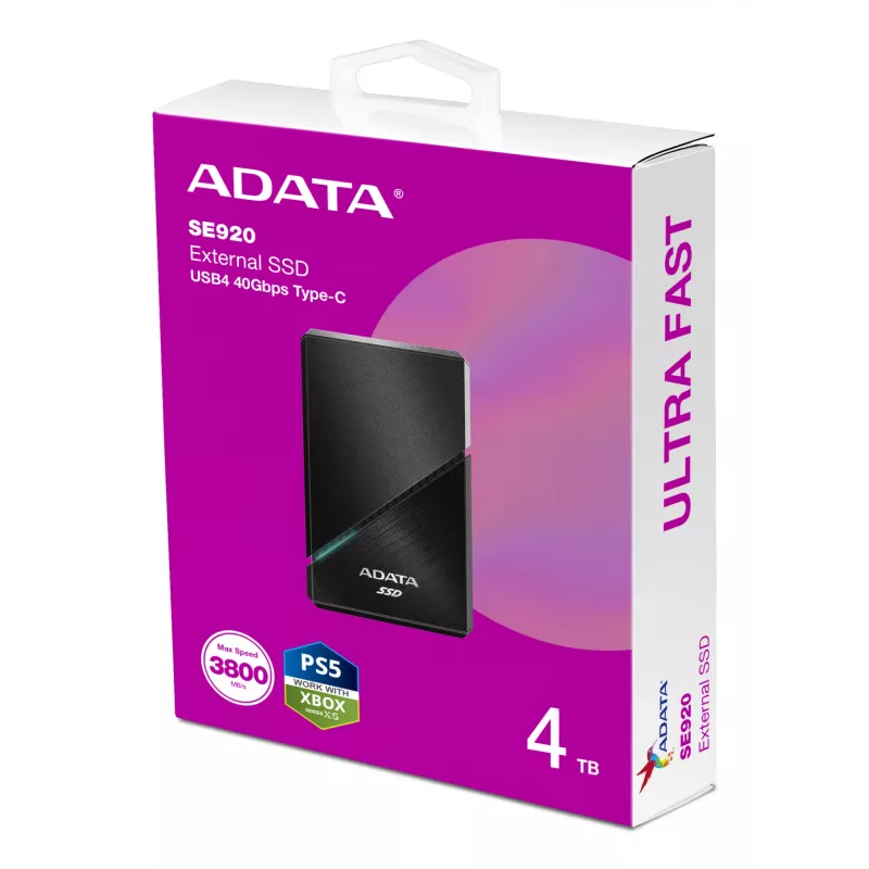 ADATA SE920 Thunderbolt tehnoloģija 4 TB USB Type-C USB4 Gen 3x2 Melns