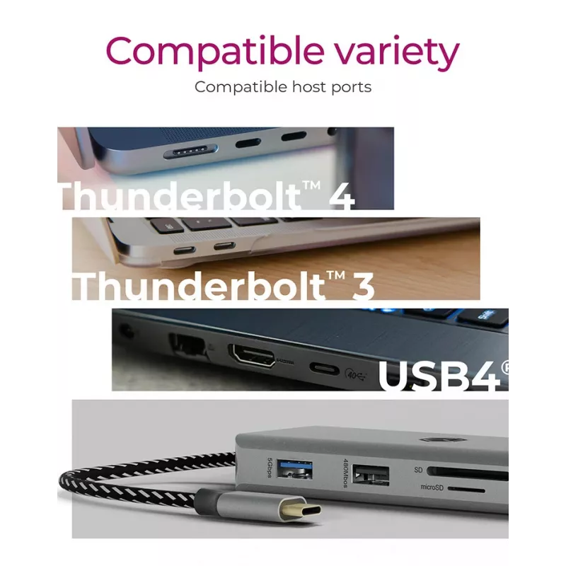ICY BOX IB-DK4012-CPD vadu USB 3.2 Gen 1 (3.1 Gen 1) Type-C Antracīts, Melns