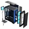 PC korpuss MODECOM Horizon ARGB FLOW MIDI Melns — E-ATX atbalsts, rūdīts stikls, ARGB, USB-C, maks. GPU 400 mm