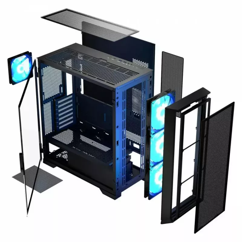 PC korpuss MODECOM Horizon ARGB FLOW MIDI Melns — E-ATX atbalsts, rūdīts stikls, ARGB, USB-C, maks. GPU 400 mm