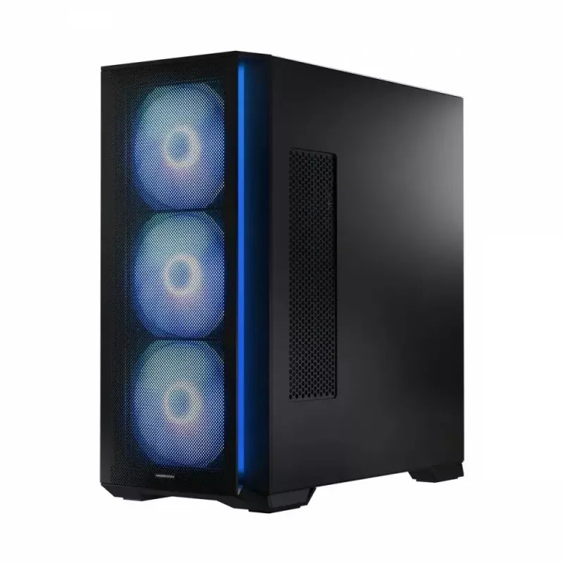 PC korpuss MODECOM Horizon ARGB FLOW MIDI Melns — E-ATX atbalsts, rūdīts stikls, ARGB, USB-C, maks. GPU 400 mm