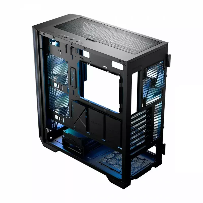 PC korpuss MODECOM Horizon ARGB FLOW MIDI Melns — E-ATX atbalsts, rūdīts stikls, ARGB, USB-C, maks. GPU 400 mm