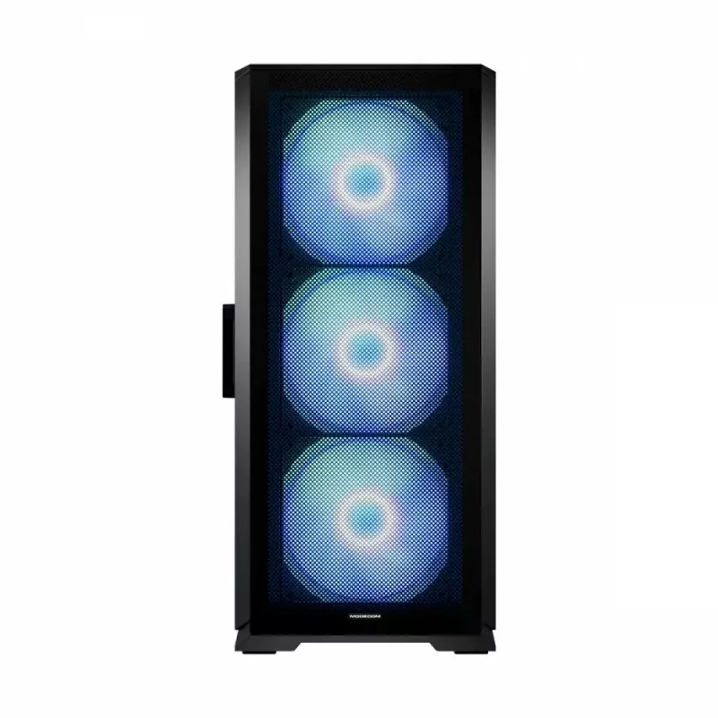 PC korpuss MODECOM Horizon ARGB FLOW MIDI Melns — E-ATX atbalsts, rūdīts stikls, ARGB, USB-C, maks. GPU 400 mm