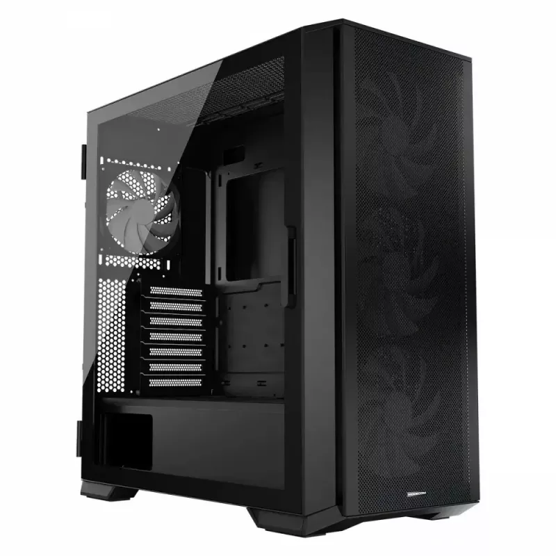 PC korpuss MODECOM Horizon ARGB FLOW MIDI Melns — E-ATX atbalsts, rūdīts stikls, ARGB, USB-C, maks. GPU 400 mm