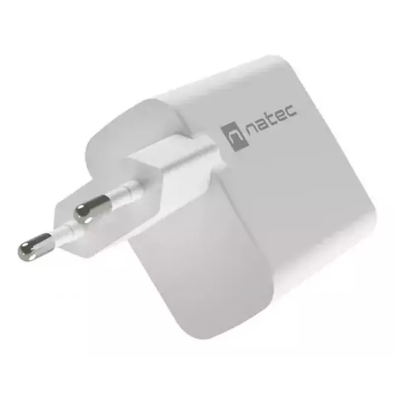 NATEC maiņstrāvas vadu mobilo ierīču lādētājs NUC-2142, USB-C PD 3.0 + USB-A, 5–20 V līdz 3 A, 45 W, balts