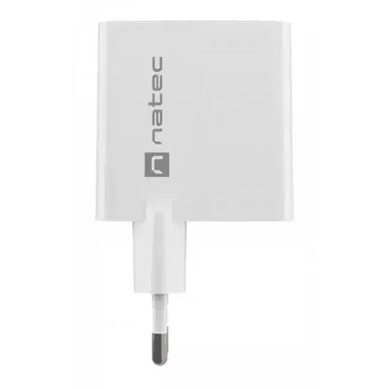 NATEC maiņstrāvas vadu mobilo ierīču lādētājs NUC-2142, USB-C PD 3.0 + USB-A, 5–20 V līdz 3 A, 45 W, balts