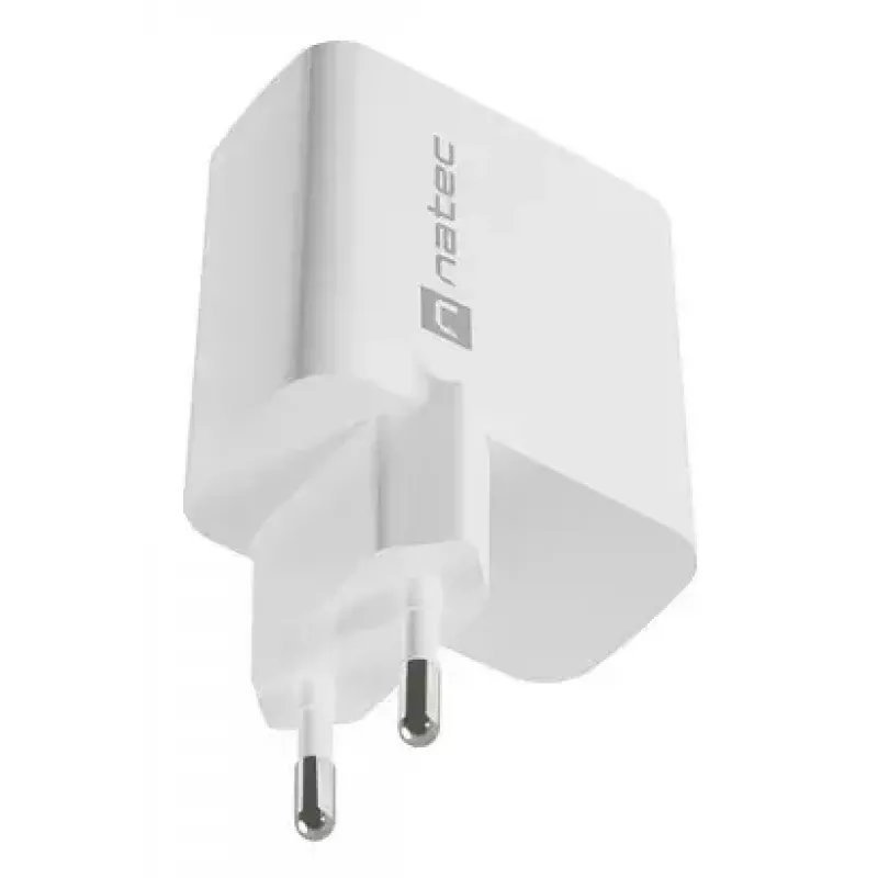 NATEC maiņstrāvas vadu mobilo ierīču lādētājs NUC-2142, USB-C PD 3.0 + USB-A, 5–20 V līdz 3 A, 45 W, balts