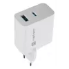 NATEC maiņstrāvas vadu mobilo ierīču lādētājs NUC-2142, USB-C PD 3.0 + USB-A, 5–20 V līdz 3 A, 45 W, balts