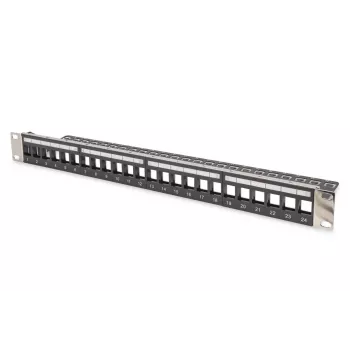 DIGITUS Modular Patch Panel, shielded 24-port, Blank, 1U, Rack Mount, color Melns transparent label fields