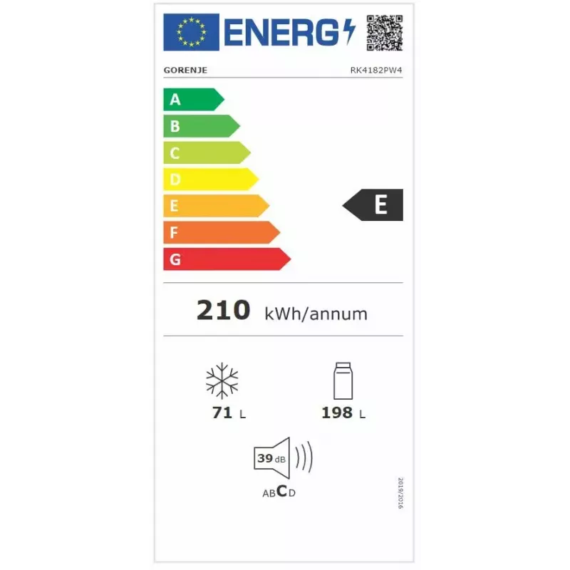 Brīvi stāvošs ledusskapis ar saldētavu Gorenje RK4182PW4, 269 L kopējā (198 L ledusskapis, 71 L saldētava), balts, apakšējā saldētava