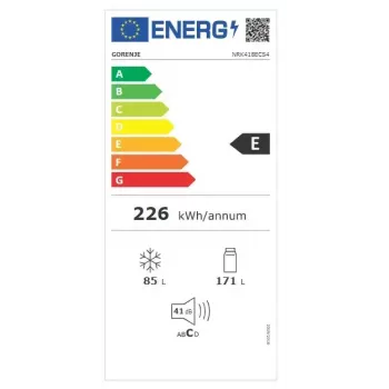 Brīvi stāvošs ledusskapis-sal dē tava Gorenje NRK 418 ECS4 — 256 L kopējā, ledusskapis 171 L No Frost, sal dē tava 85 L, 41 dB, enerģijas klase E