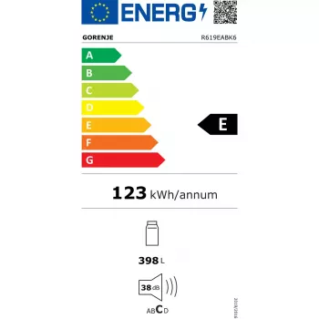 Brīvi stāvošs ledusskapis Gorenje R619EABK6, 398 L, melns, LED displejs, E klase, 1850×595×663 mm
