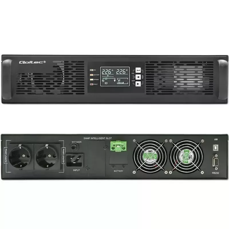 Rack UPS QOLTEC 52286 2 kVA (2000 W) Jaudas koeficients 1.0, uzstādāms statnē