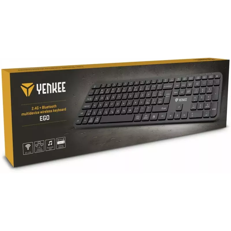 Bezvadu tastatūra YENKEE YKB 2050 EGO 2.4G Bluetooth — kompakts izkārtojums, bezvadu divu režīmu