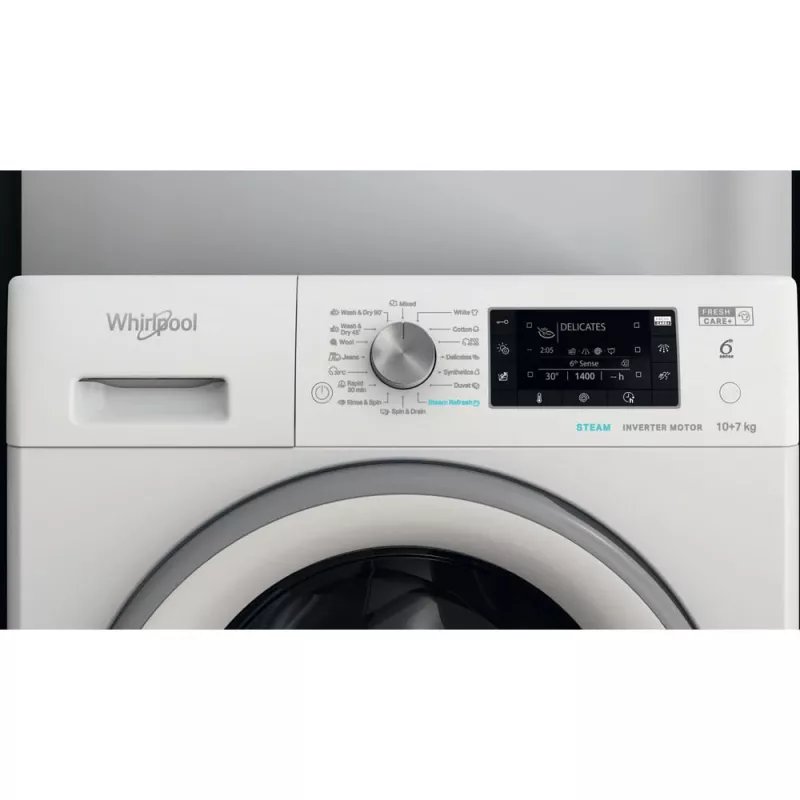 Whirlpool FFWDD 1076258 SV EE veļas mazgājamā mašīna ar žāvētāju Brīvstāvoša Ielādējama no priekšas Balta