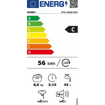 Augšas ielādes veļas mašīna Indesit BTW L60400 EE/N — 6 kg, 1000 apgr./min, 400×600×900 mm, balta