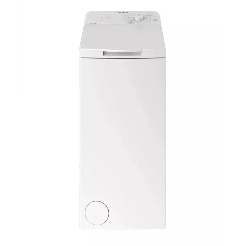 Augšas ielādes veļas mašīna Indesit BTW L60400 EE/N — 6 kg, 1000 apgr./min, 400×600×900 mm, balta