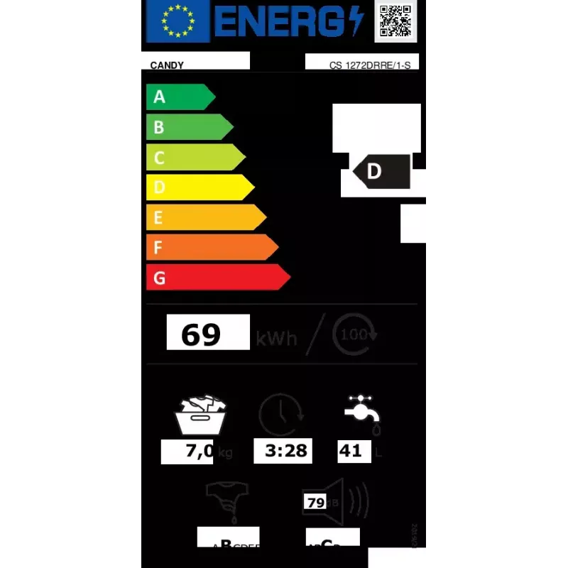 Priekšējās ielādes veļas mazgājamā mašīna CANDY Smart Pro CS 1272DRRE/1-S, 7 kg, 1200 apgr./min, antracīta krāsa