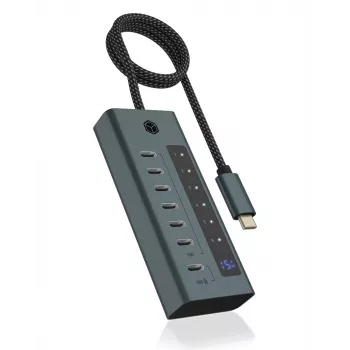 ICY BOX IB-HUB1457-C31 USB 3.2 Gen 1 (3.1 Gen 1) Type-C 10000 Mbit/s Zila, Pelēka