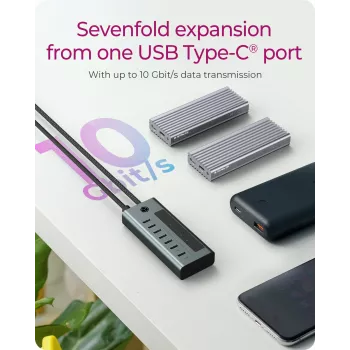 ICY BOX IB-HUB1457-C31 USB 3.2 Gen 1 (3.1 Gen 1) Type-C 10000 Mbit/s Zila, Pelēka