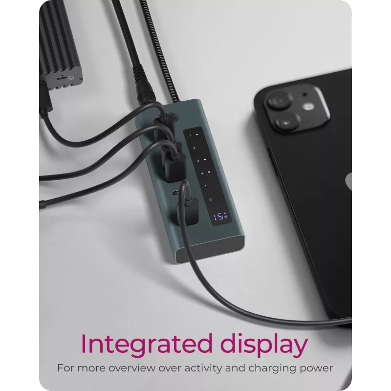 ICY BOX IB-HUB1457-C31 USB 3.2 Gen 1 (3.1 Gen 1) Type-C 10000 Mbit/s Zila, Pelēka