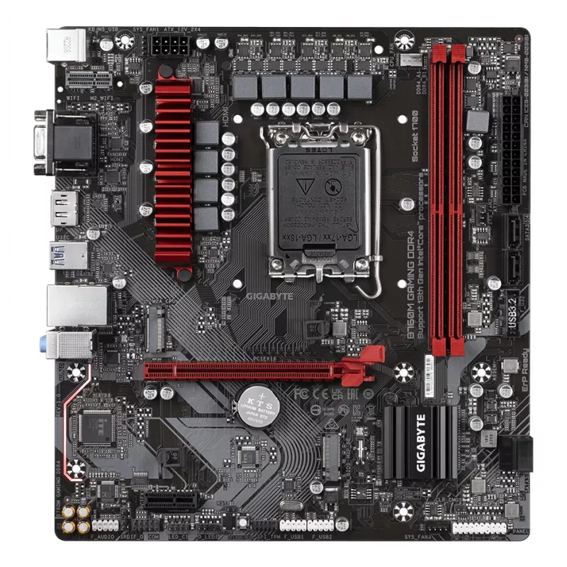 GIGABYTE B760M GAMING DDR4 mātesplate – atbalsta Intel Core 14. paaudzes CPU, 6+2+1 fāžu digitālais VRM, līdz 5333 MHz DDR4 (OC), 2xPCIe 4.0 M.2, 2.5GbE LAN, USB 3.2 Gen1