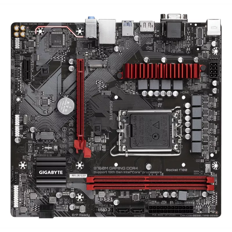 GIGABYTE B760M GAMING DDR4 mātesplate – atbalsta Intel Core 14. paaudzes CPU, 6+2+1 fāžu digitālais VRM, līdz 5333 MHz DDR4 (OC), 2xPCIe 4.0 M.2, 2.5GbE LAN, USB 3.2 Gen1