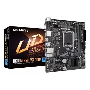 GIGABYTE H610M S2H V3 DDR4 mātesplate - atbalsta Intel Core 14. paaudzes CPU, 4+1+1 hibrīda digitālo VRM, līdz 3200 MHz DDR4, 1xPCIe 3.0 M.2, GbE LAN, USB 3.2 Gen 1