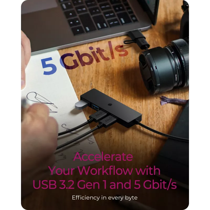 ICY BOX IB-HUB1424-C3 USB 3.2 Gen 1 (3.1 Gen 1) Type-A + Type-C 5000 Mbit/s melns