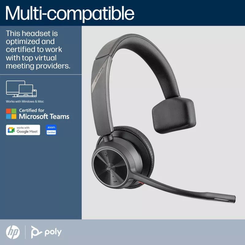 HP Poly Voyager 4310-M Microsoft Teams saderīga USB-C austiņa +BT700 sargspraudnis +uzlādes statīvs
